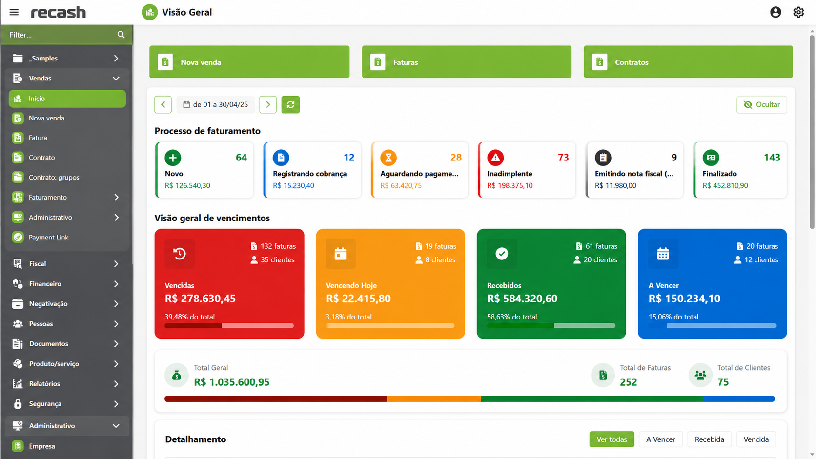 Plataforma Recash — cobranças e pagamentos