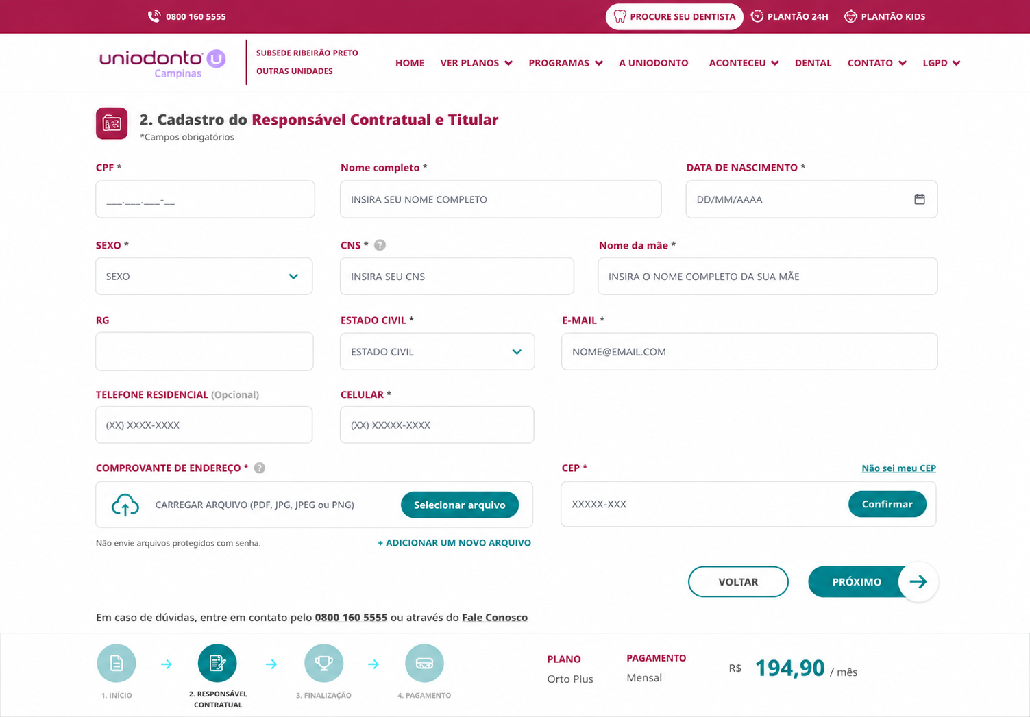 Representação da plataforma Ecommerce Uniodonto Campinas